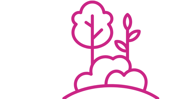 pink outline of trees and clouds on a white background