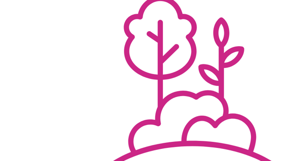 pink outline of trees and clouds on a white background